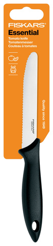 Нож кухонный Fiskars Essential (1023779) стальной для томатов лезв.120мм серрейт. заточка черный