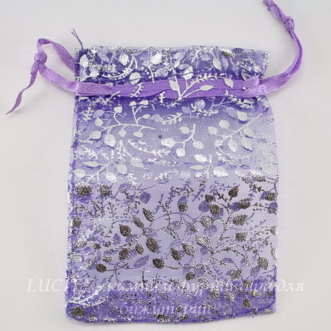 Подарочный мешочек из органзы "Серебристые веточки" цвет - фиолетовый, 9х7 см