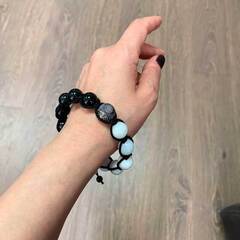 Браслет Шамбала с серебром. Чёрный и белый нефрит. Бусины 12мм.