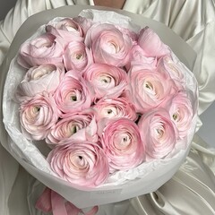 Монобукет из розовых ранункулюсов