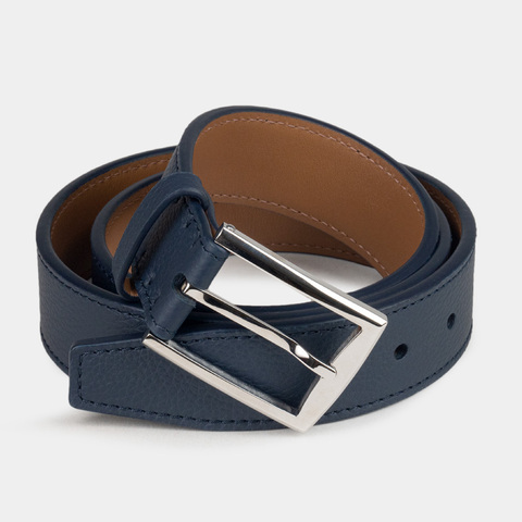 Ремень кожаный мужской из натуральной телячьей кожи 35 мм, синий