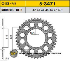 Звезда задняя ведомая Sunstar Rear Sproket 5-3471-42 для мотоцикла Kawasaki Suzuki Yamaha