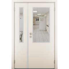 Купить Влагостойкая полуторная дверь кремовая остеклённая