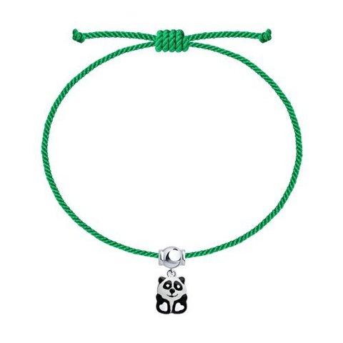 94050730 - Браслет- зеленая нить из серебра с подвеской Панда