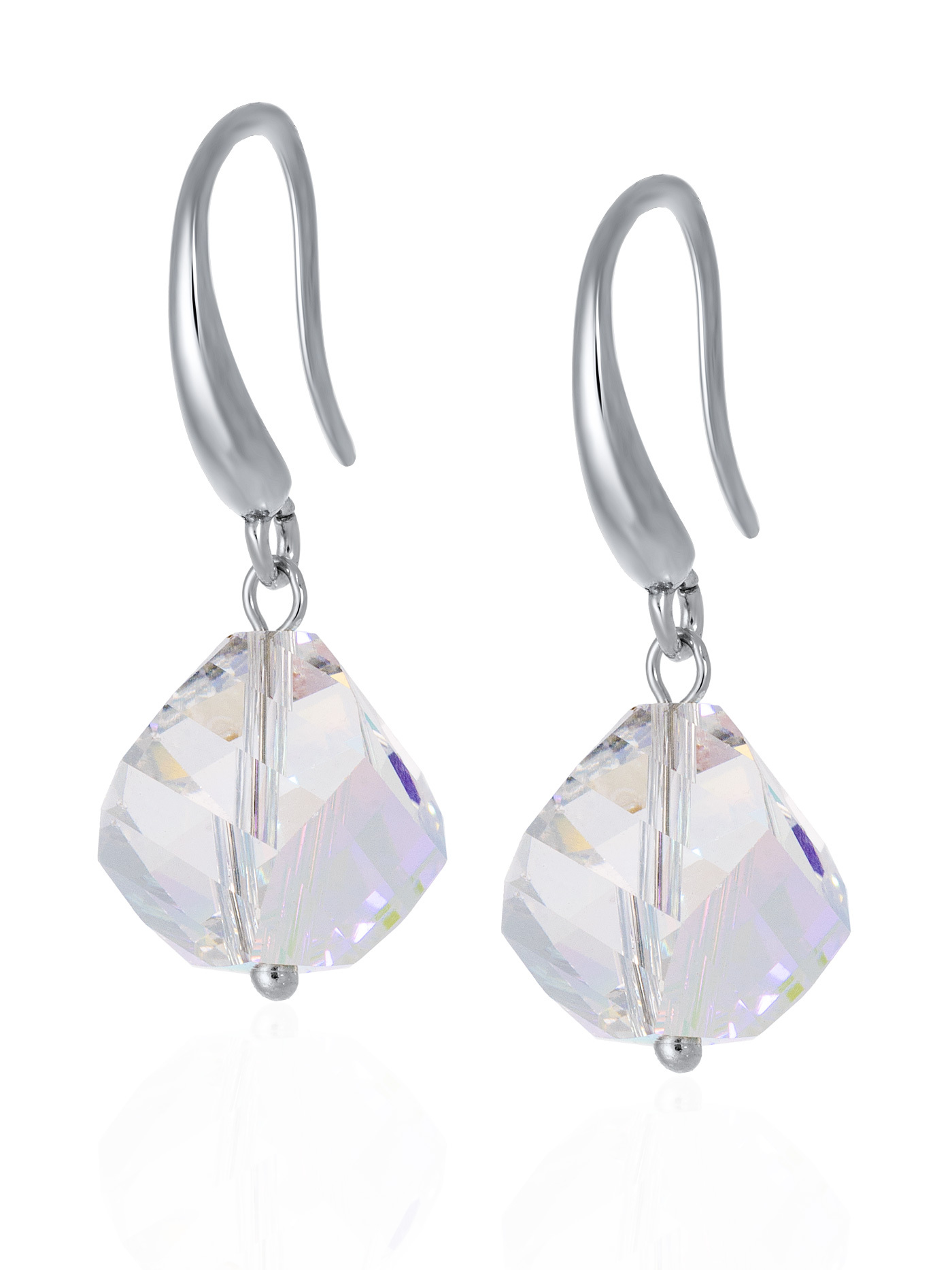 Серебряные серьги с кристаллом Swarovski с эффектом северного сияния