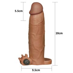 Коричневая насадка на пенис Add 3 Pleasure X Tender Vibrating Penis Sleeve с вибропулей - 20 см. - 