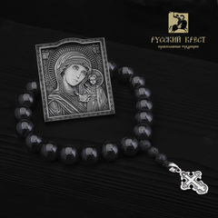 Браслет чётки с крестом. Бусины Д 12мм из чёрного нефрита. 20 шт.