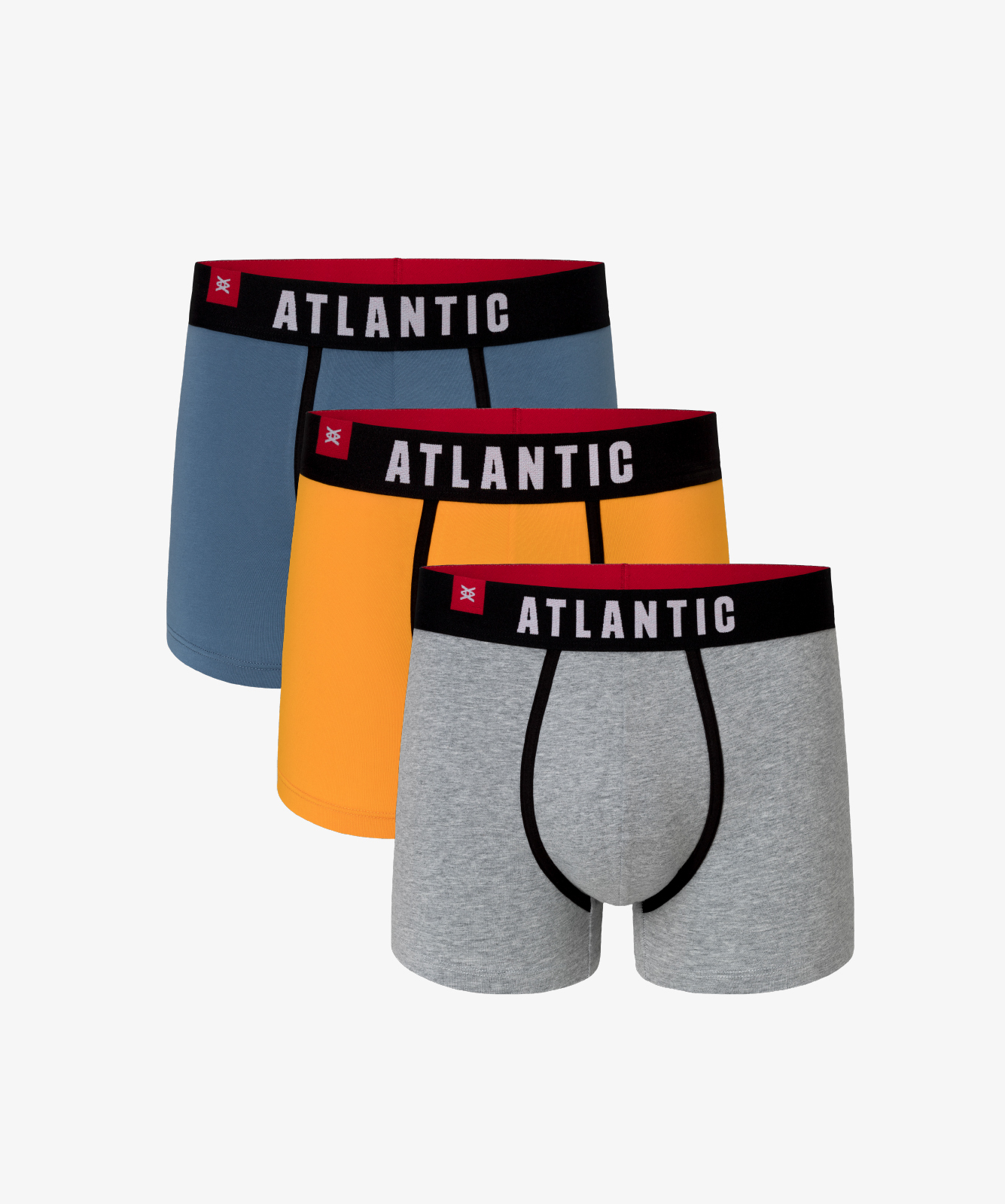 

Мужские трусы шорты Atlantic, набор из 3 шт., хлопок, деним + желтые + серый меланж, 3MH-014, Деним + желтый + серый меланж