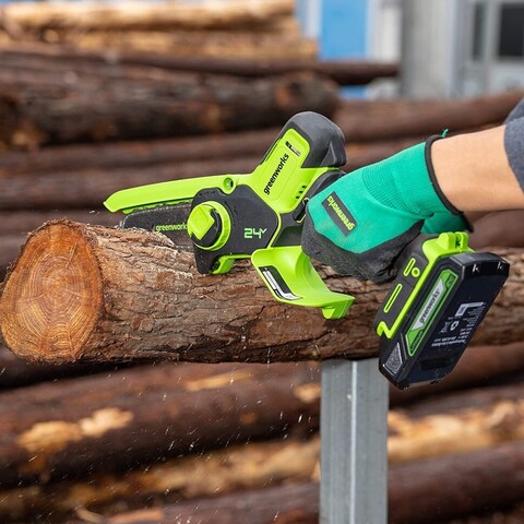 Цепная пила Greenworks G24MCS10k2, 24v, 10 см, в комплекте с АКБ 2 А·ч и ЗУ (аккумуляторная, мини) отзывы