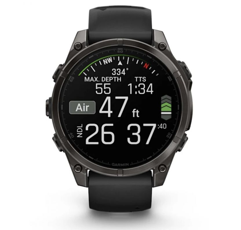 Garmin Fenix 8 47 AMOLED Sapphire Carbon Gray DLC Titanium with Black Pebble Gray Silicone Band