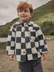 Рубашка из флиса для мальчика Next K83-423, Молочный, Серый