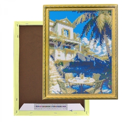 
          Алмазная мозаика Alingar, на подрамнике, с полным заполнением, (глянц) дизайн рамка, 30х40 см, 19 цветов, "Завтрак на отдыхе"