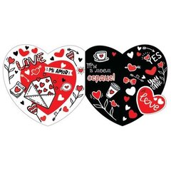 
          Открытка - мини двойная, с термографией, "Mi Amore", 86х167 мм, с текстом, форма-сердце, черно-белый фон с красными сердечками