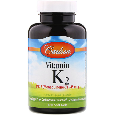 Carlson Labs, Витамин K2 MK-7 (менахинон-7), 45 мкг, 180 мягких таблеток