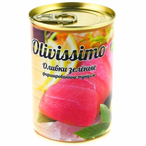 Оливки OLIVISSIMO Фаршированные тунцом 280 г/320 мл ж/б ИСПАНИЯ