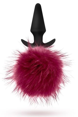 Силиконовая анальная пробка с бордовым заячьим хвостом Fur Pom Pom - 12,7 см. - Blush Novelties Pom Plugs BL-59200