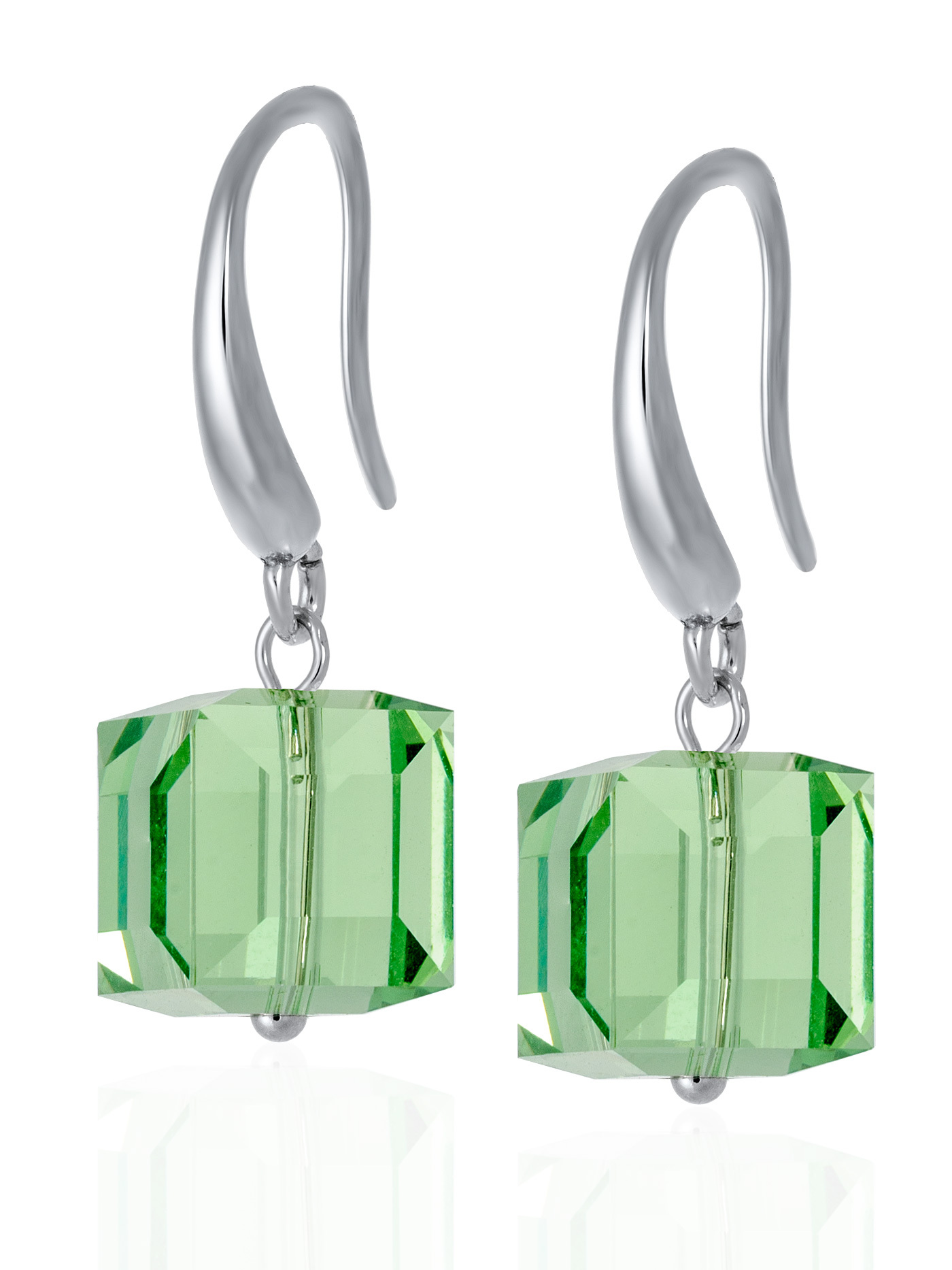 Дизайнерские серебряные серьги с салатовыми кристаллами Swarovski