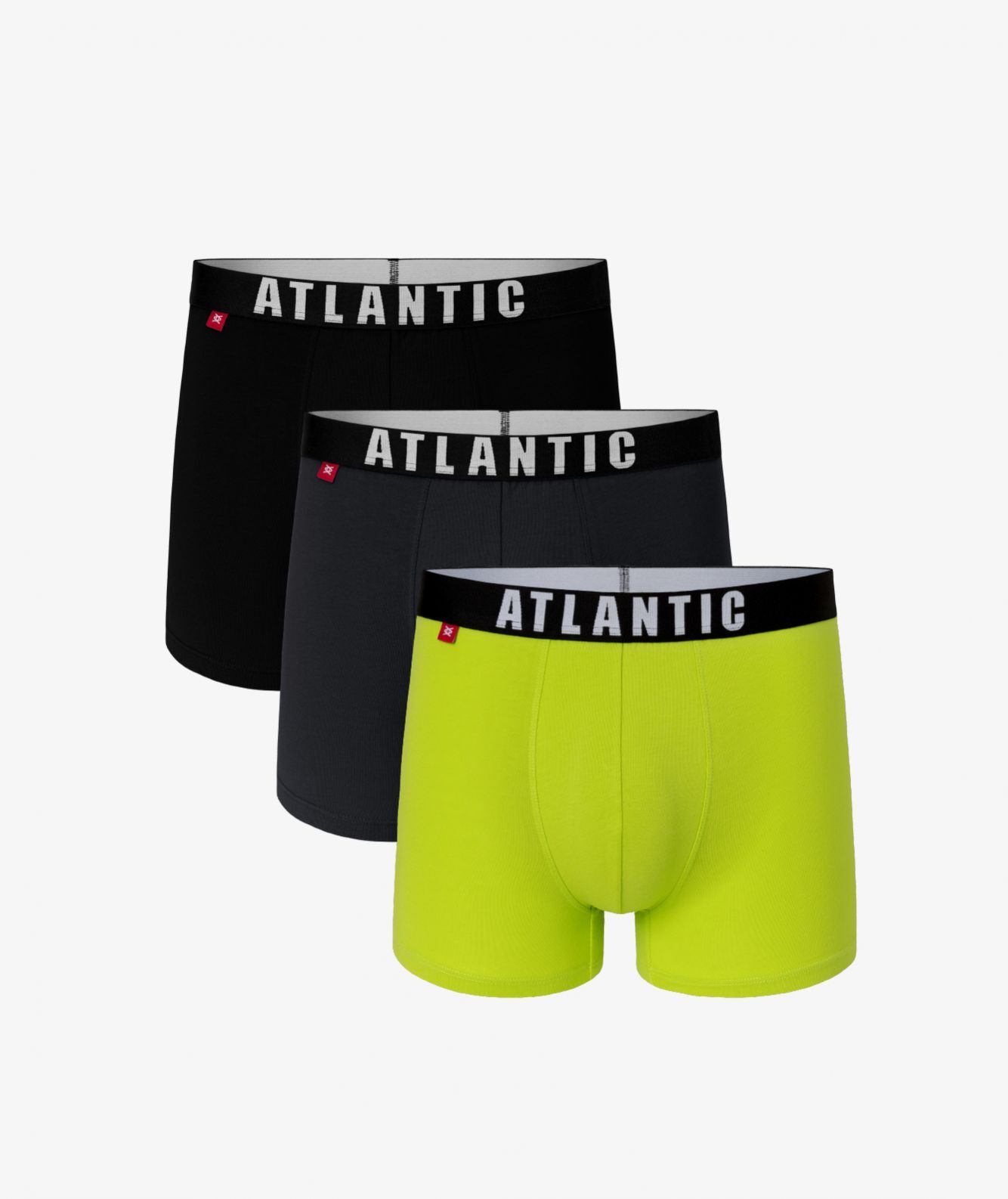 Мужские трусы шорты Atlantic, набор из 3 шт., хлопок, черные + графит + лайм, 3MH-011