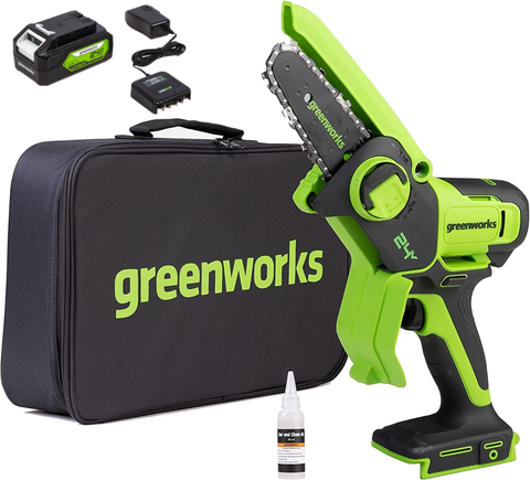 Цепная пила Greenworks G24MCS10k2, 24v, 10 см, в комплекте с АКБ 2 А·ч и ЗУ (аккумуляторная, мини) отзывы