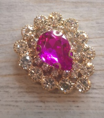 Стразы на цапах пришивные. Кабошон капля. Фуксия