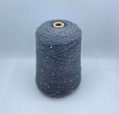 Бобинная пряжа (пр.Италия).art-Merino paillettes 380м/100гр, 96% меринос, 4% Пайетки(3мм)(полиэстер), цвет-Серый+пайетка голографик, арт.31524