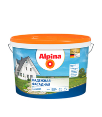 Краска водно-дисперсионная для наружных работ Alpina Надежная фасадная белая, 10 л---