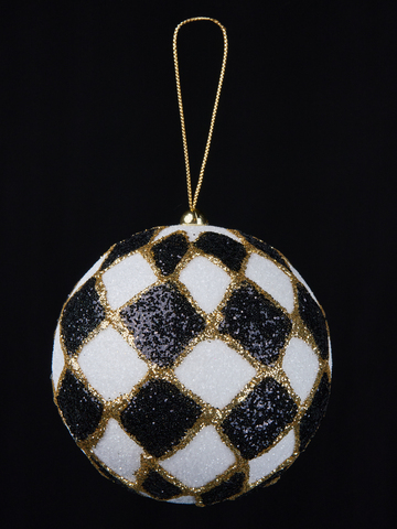 Шар с узором ромб 10см ChristmasDeLuxe черный с белым золотом