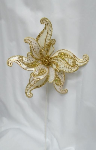 Цветок пейсли 23см ChristmasDeLuxe premium collection белый/золотой