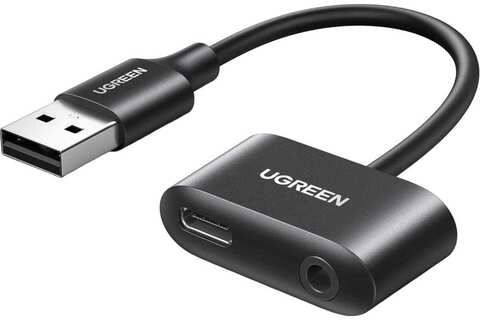 Переходник UGREEN CM397 (80897) USB Audio Converter USB-A to USB-C with 3.5mm Headphone Jack, черный