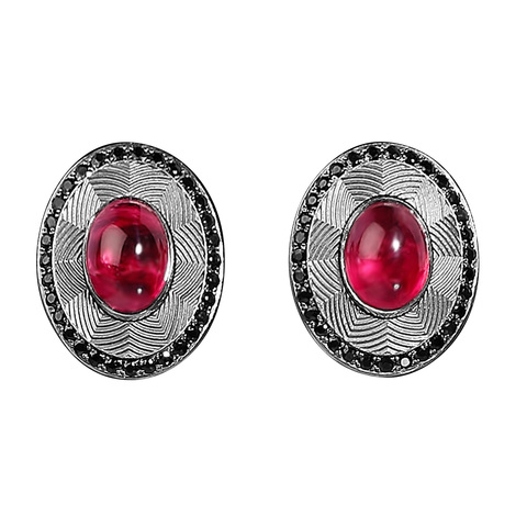 Серьги с рубеллитами и черными сапфирами, E0084-5/7