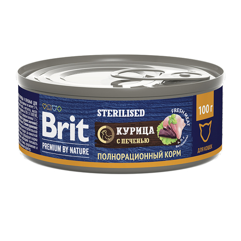 Влажный корм Brit Premium by Nature курица и печень для кастр.кошек 100 г (Брит)