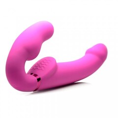 Надувной безременной страпон с вибрацией и пультом ДУ Strap U Remote Control Inflatable Ergo-Fit Strapless Strap-On, розовый, 14.6х3.8см