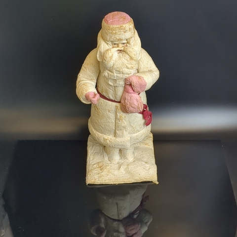 Дед Мороз советский Папье-Маше из ваты, ткани, 29 ,5 см, этикетка клеймо, антиквариат СССР 1960-1980 гг
