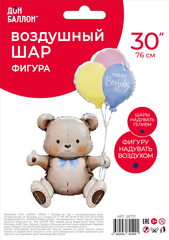 К Фигура, Мишка на День Рождения, 30''/76 см, 1 шт.
