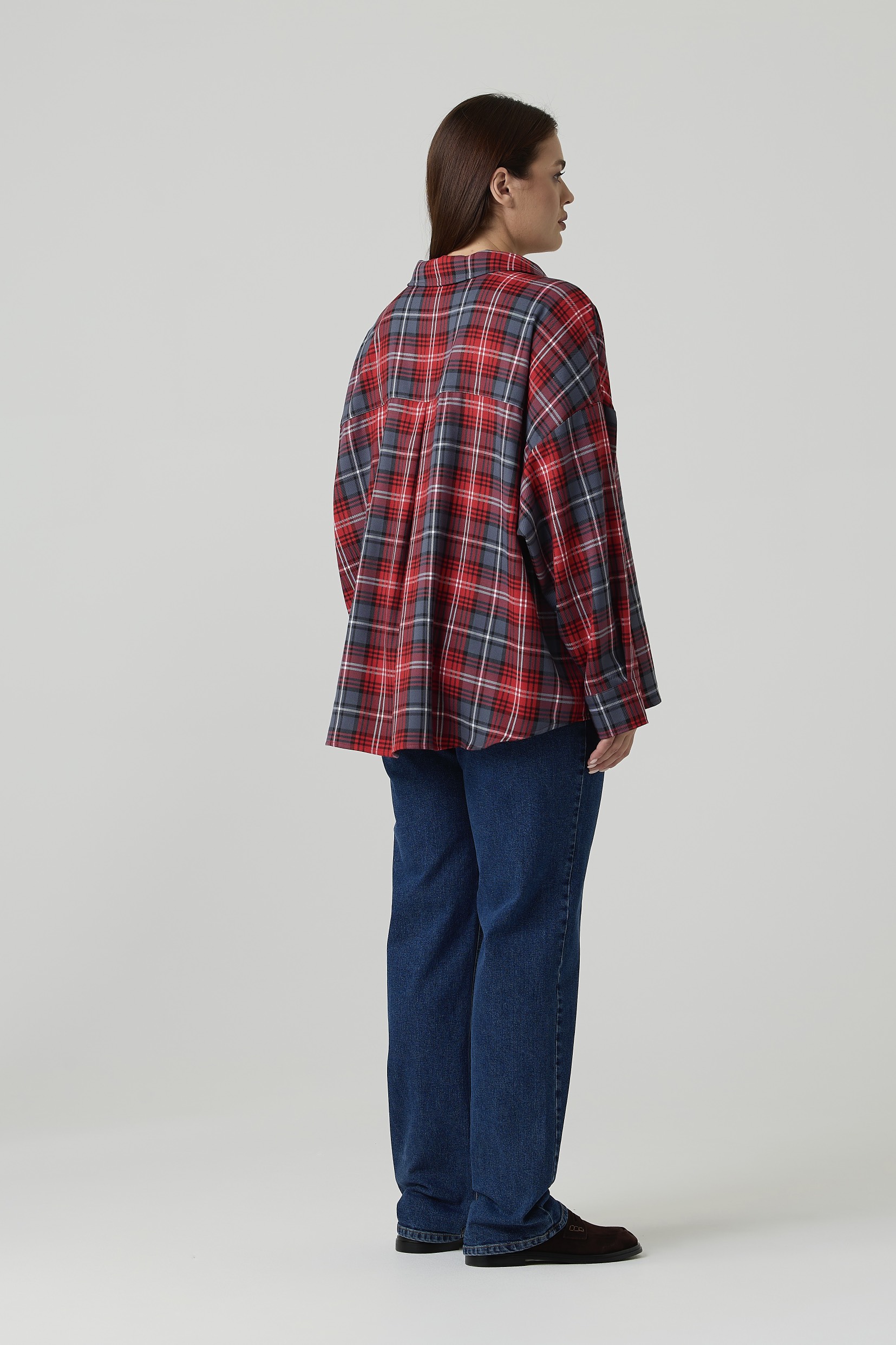 Рубашка оверсайз в клетку, красный