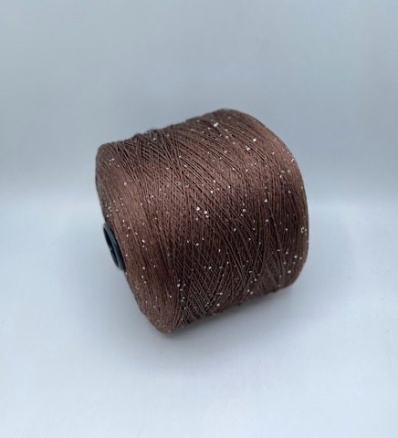 Бобинная пряжа (пр.Италия),Linette Pailletes, 450/100гр, 80% Лен, 20% Полиэстер(пайетка), цвет-Коричневый+пайетка. арт.36741
