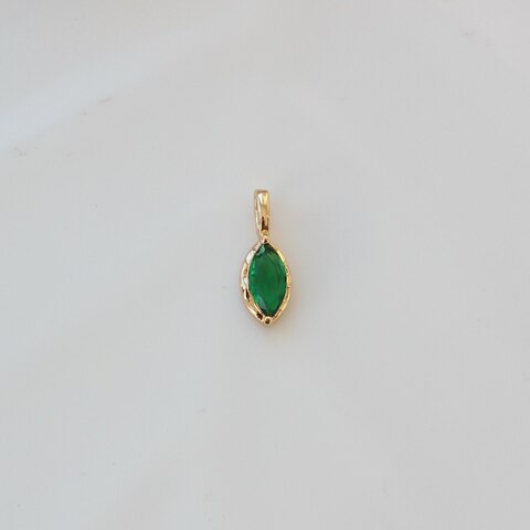 Подвеска Маркиз с зелёным фианитом, 14*5 мм, позолота, П397