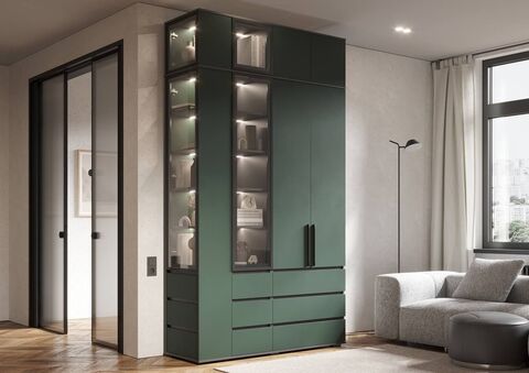 Норд Шкаф Композиция № 1 (без подсветки) Изумрудный (КРОМКА ГРАФИТ), Графит