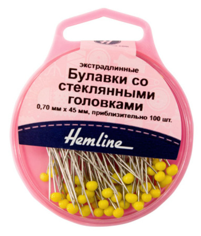 Hemline Булавки для квилтинга со стеклянными головками, 45 мм