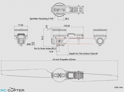 Набор ВМГ T-Motor A6-L (A6-L KV160 1шт, ESC 14S FOC 80A 1шт, MF2407P 1шт) тяга 4-12кг, для агродронов 5-10л