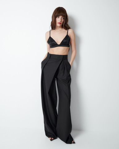 Брюки на запах из шерсти черный