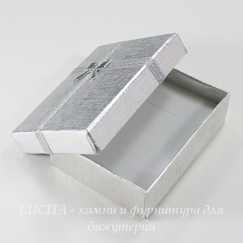 Подарочная коробочка с бантиком (цвет - серебряный), 92х70х26 мм