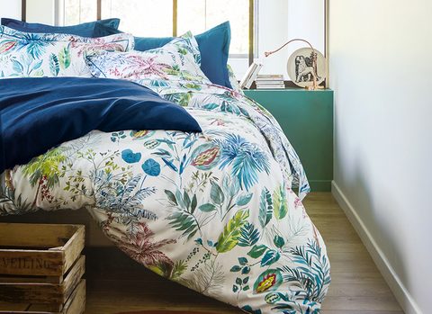 Постельное белье 2 спальное евро Blanc des Vosges Palmeraie Bleu Paon