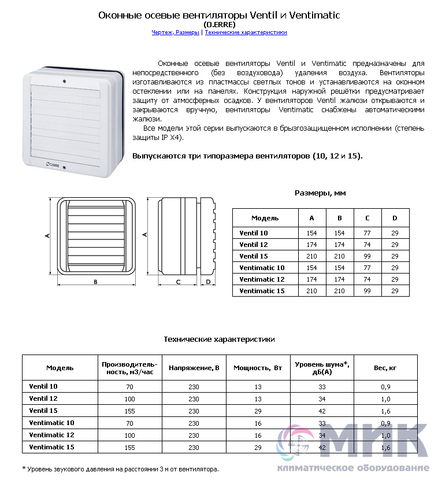 Оконный вентилятор O.ERRE Ventimatic 12