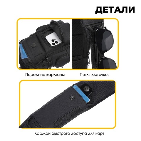 Картинка рюкзак однолямочный Ozuko 9808 Black - 10