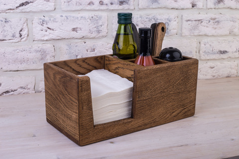 Oak Napkin Holder with Salt & Pepper Sections