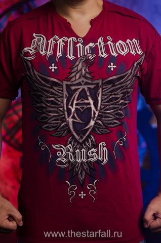 Affliction | Футболка мужская GSP FOREVER Slit V-Neck Red Signature Series A3935R принт спереди