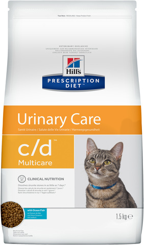 купить хиллс  диетический Hill’s™ Prescription Diet™ Feline c/d™ Multicare Urinary Care with Ocean Fish сухой корм для взрослых кошек с океанической рыбой, профилактика МКБ 1.5 кг