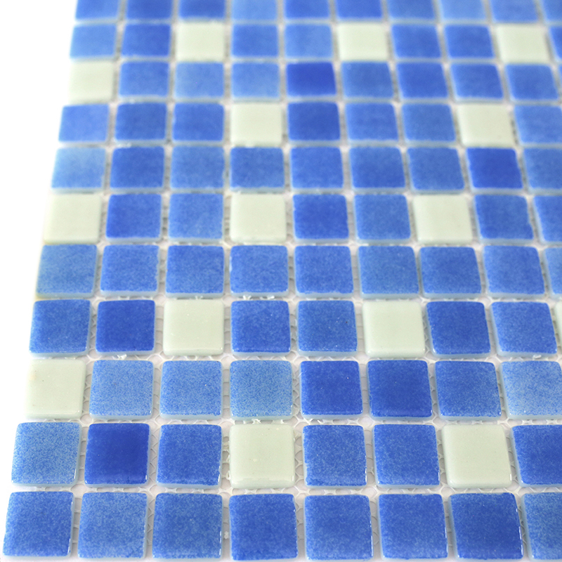 STP-BL018 Natural Стеклянная мозаика для ванной Steppa синяя белая полированная