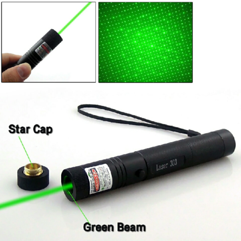 Лазерная указка Green Laser Pointer 303 зеленая с дополнительной насадкой, 5000 mW